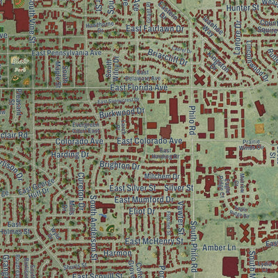 Close-up of the map of Urbana, Illinois print showing street and building detail