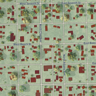 Close-up of the map of Harvard, Nebraska print showing street and building detail