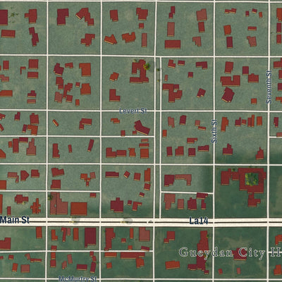 Close-up of the map of Gueydan, Louisiana print showing street and building detail