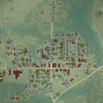Close-up of the map of Deer Creek, Minnesota print showing street and building detail