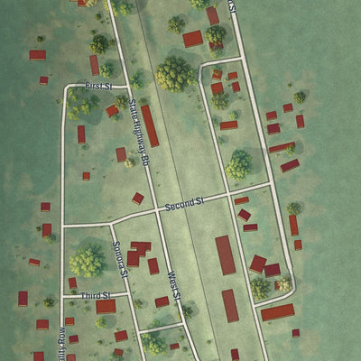 Close-up of the map of Watson, Missouri print showing street and building detail