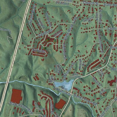 Close-up of the map of Weaverville, North Carolina print showing street and building detail