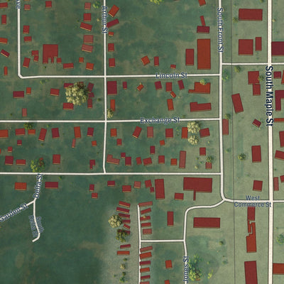 Close-up of the map of Grant, Michigan print showing street and building detail