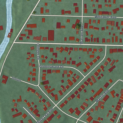Close-up of the map of New Miami, Ohio print showing street and building detail