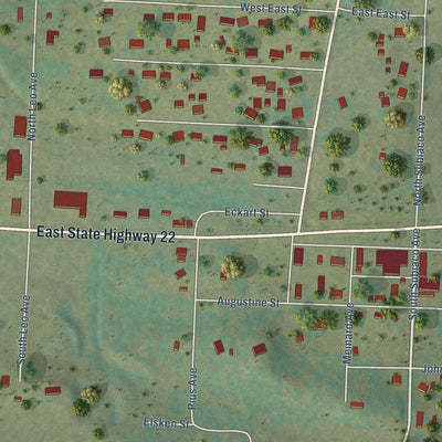 Close-up of the map of Subiaco, Arkansas print showing street and building detail