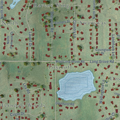 Close-up of the map of Deer Park, Illinois print showing street and building detail