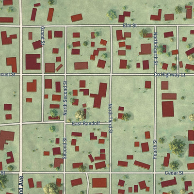 Close-up of the map of Cowden, Illinois print showing street and building detail