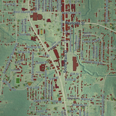Close-up of the map of Springhill, Louisiana print showing street and building detail