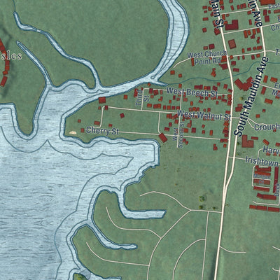 Close-up of the map of North East, Maryland print showing street and building detail