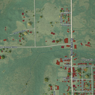 Close-up of the map of Upsala, Minnesota print showing street and building detail