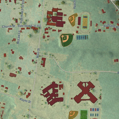 Close-up of the map of Gilbert, South Carolina print showing street and building detail