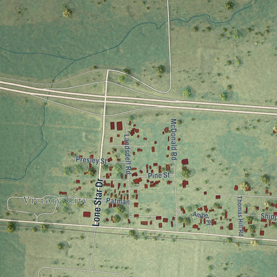 Close-up of the map of Leary, Texas print showing street and building detail