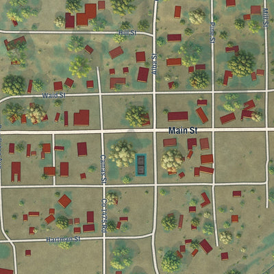 Close-up of the map of Ukiah, Oregon print showing street and building detail