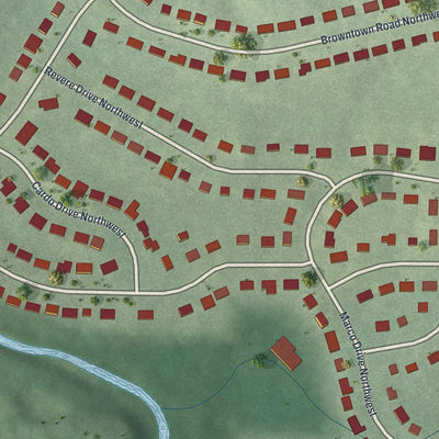 Close-up of the map of Lincoln Homes, Georgia print showing street and building detail