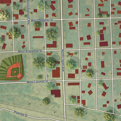 Close-up of the map of Fleming, Colorado print showing street and building detail