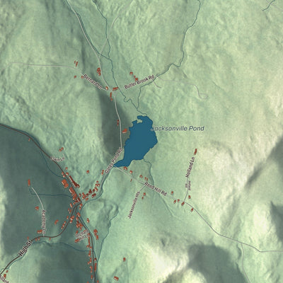 Close-up of the map of Jacksonville, Vermont print showing streets and neighborhoods