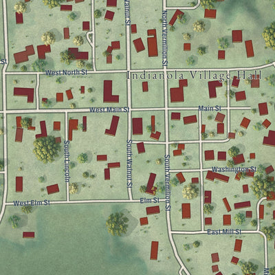Close-up of the map of Indianola, Illinois print showing street and building detail