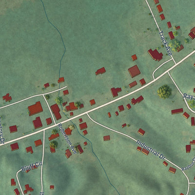 Close-up of the map of Detroit, Alabama print showing street and building detail
