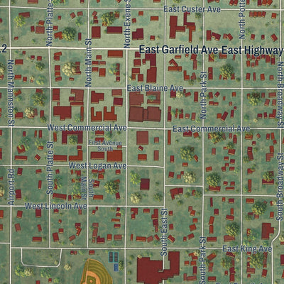 Close-up of the map of Gettysburg, South Dakota print showing street and building detail