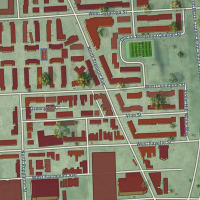 Close-up of the map of Poppleton, Maryland print showing street and building detail