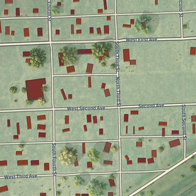 Close-up of the map of Iliff, Colorado print showing street and building detail