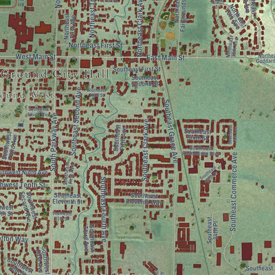 Close-up of the map of Battle Ground, Washington print showing street and building detail