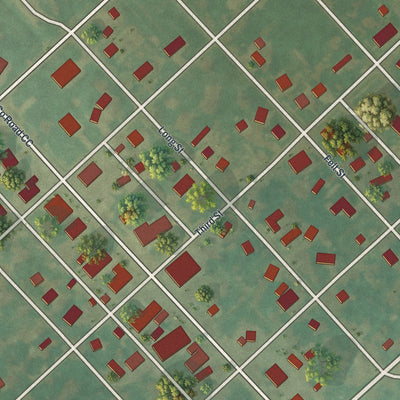 Close-up of the map of Mendon, Missouri print showing street and building detail