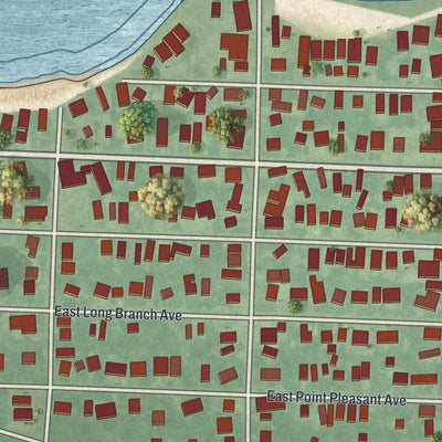 Close-up of the map of Ocean Gate, New Jersey print showing street and building detail