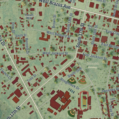 Close-up of the map of West Columbia, Texas print showing street and building detail