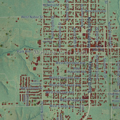 Close-up of the map of Marlow, Oklahoma print showing street and building detail
