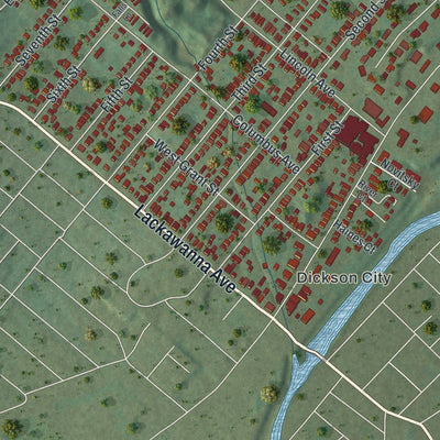 Close-up of the map of Blakely, Pennsylvania print showing street and building detail