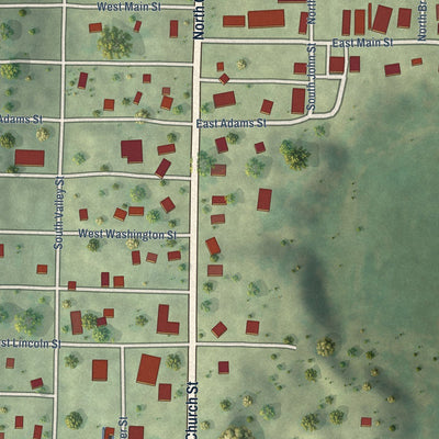 Close-up of the map of Biggsville, Illinois print showing street and building detail