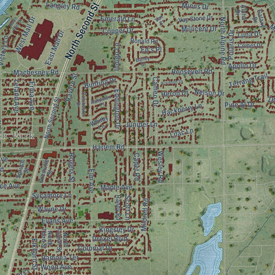 Close-up of the map of Machesney Park, Illinois print showing street and building detail