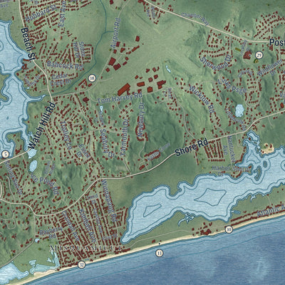 Close-up of the map of Westerly, Rhode Island print showing street and building detail