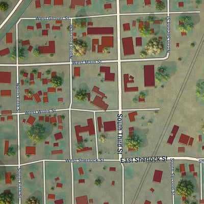 Close-up of the map of Harrington, Washington print showing street and building detail