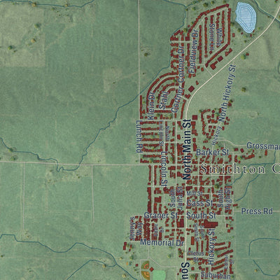Close-up of the map of Smithton, Illinois print showing street and building detail