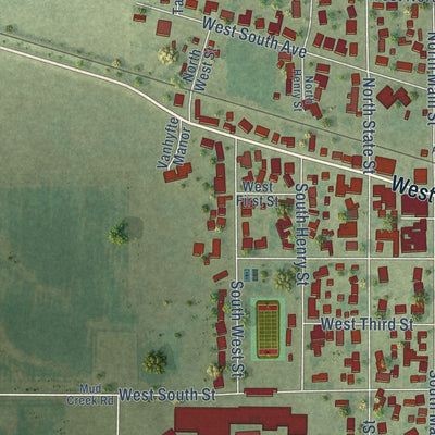 Close-up of the map of Annawan, Illinois print showing street and building detail