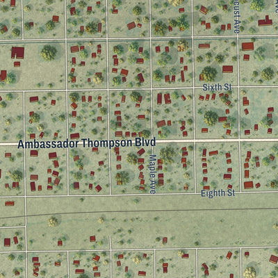 Close-up of the map of Las Animas, Colorado print showing street and building detail