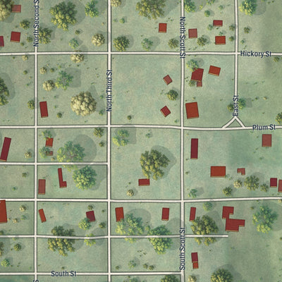 Close-up of the map of Elmo, Missouri print showing street and building detail