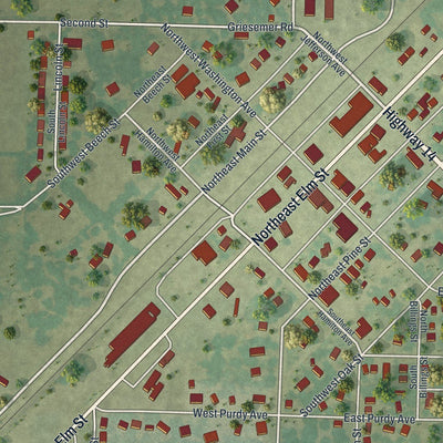 Close-up of the map of Billings, Missouri print showing street and building detail
