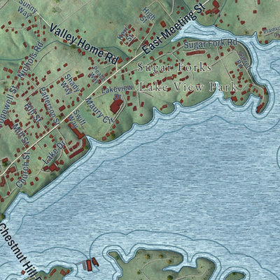 Close-up of the map of Dandridge, Tennessee print showing street and building detail