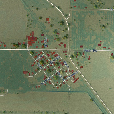 Close-up of the map of Keo, Arkansas print showing street and building detail