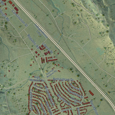 Close-up of the map of Summerset, South Dakota print showing street and building detail