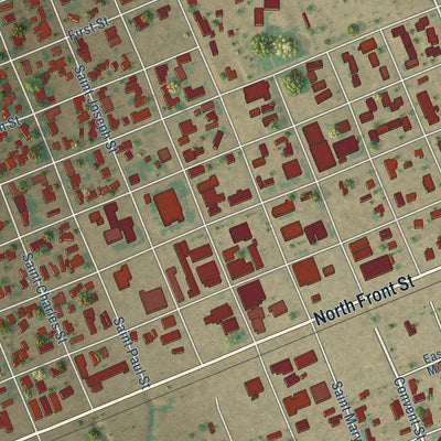 Close-up of the map of Stanton, Texas print showing street and building detail