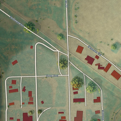 Close-up of the map of Fairdale, North Dakota print showing street and building detail