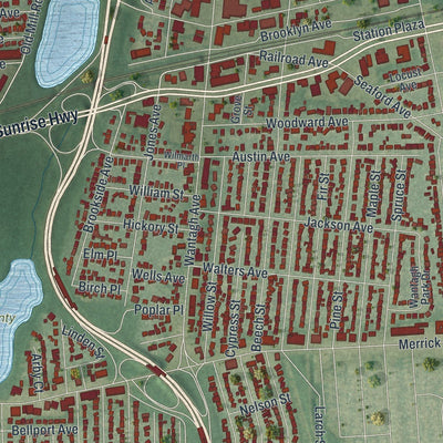 Close-up of the map of Wantagh, New York print showing street and building detail