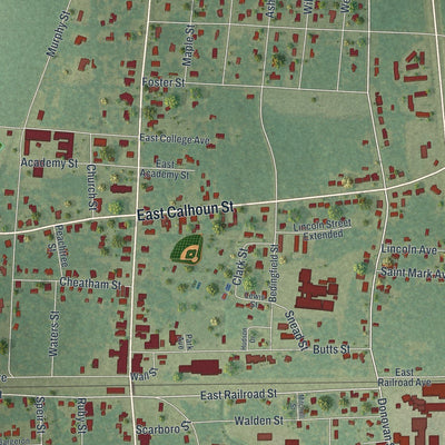 Close-up of the map of Wadley, Georgia print showing street and building detail