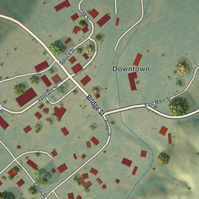 Close-up of the map of Elk Mountain, Wyoming print showing street and building detail