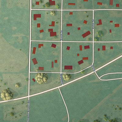 Close-up of the map of Faxon, Oklahoma print showing street and building detail