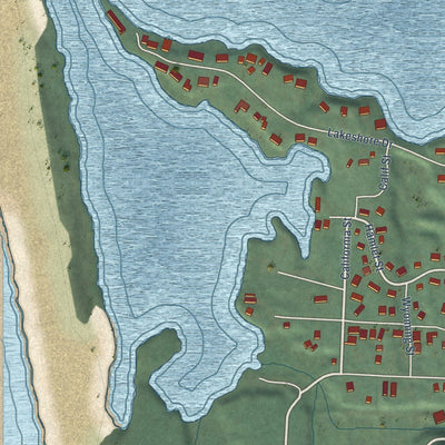 Close-up of the map of Port Orford, Oregon print showing street and building detail